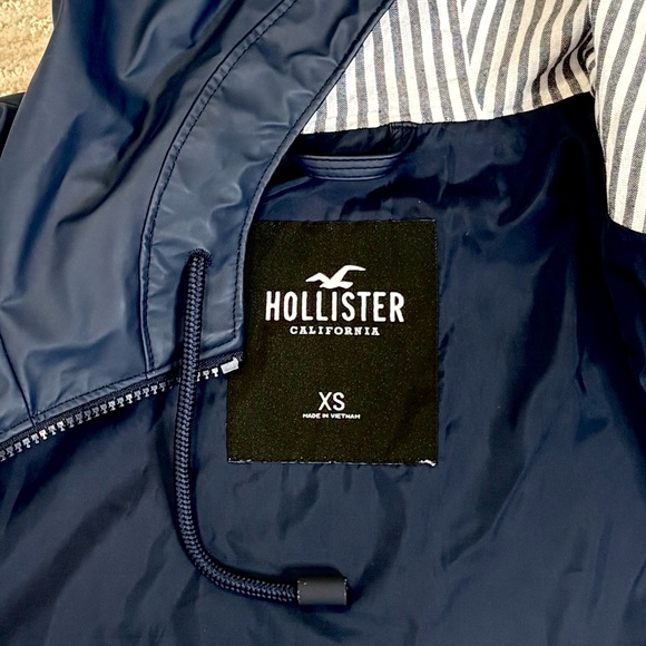 Hollister Hooded Coated Raincoat Womens Size XS Navy Cargo Pocket Anorak Shell - Picture 2 of 12